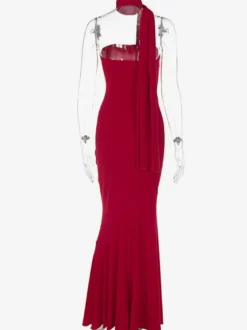 Robe bustier minimaliste à col foulard pour femme - Élégante robe sirène maxi - Soirée de gala formelle de printemps 2026