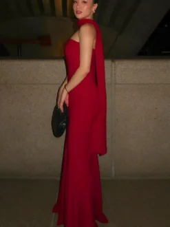 Robe bustier minimaliste à col foulard pour femme - Élégante robe sirène maxi - Soirée de gala formelle de printemps 2026