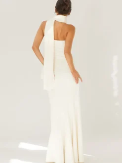 Robe bustier minimaliste à col foulard pour femme - Élégante robe sirène maxi - Soirée de gala formelle de printemps 2026