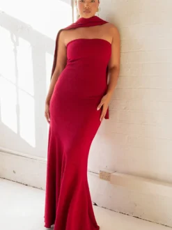 Robe bustier minimaliste à col foulard pour femme - Élégante robe sirène maxi - Soirée de gala formelle de printemps 2026