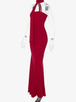 Robe bustier minimaliste à col foulard pour femme - Élégante robe sirène maxi - Soirée de gala formelle de printemps 2026