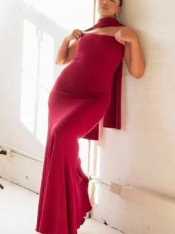 Robe bustier minimaliste à col foulard pour femme - Élégante robe sirène maxi - Soirée de gala formelle de printemps 2026