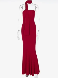 Robe bustier minimaliste à col foulard pour femme - Élégante robe sirène maxi - Soirée de gala formelle de printemps 2026