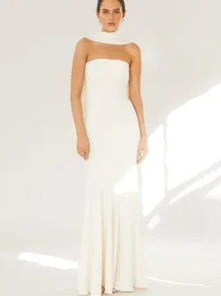 Robe bustier minimaliste à col foulard pour femme - Élégante robe sirène maxi - Soirée de gala formelle de printemps 2026