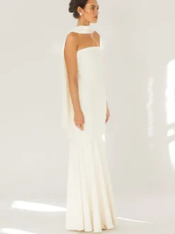 Robe bustier minimaliste à col foulard pour femme - Élégante robe sirène maxi - Soirée de gala formelle de printemps 2026