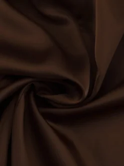 Robe-chemise courte en satin marron à col montant et manches lanternes pour femme 2026