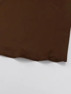 Robe-chemise courte en satin marron à col montant et manches lanternes pour femme 2026