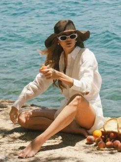 Robe-chemise en pur coton pour femme - Ensemble 2 pièces cache-cœur à nouer sur le devant - Vacances d'été à la plage 2026