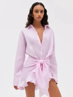 Robe-chemise en pur coton pour femme - Ensemble 2 pièces cache-cœur à nouer sur le devant - Vacances d'été à la plage 2026