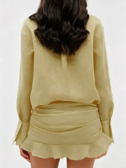 Robe-chemise en pur coton pour femme - Ensemble 2 pièces cache-cœur à nouer sur le devant - Vacances d'été à la plage 2026