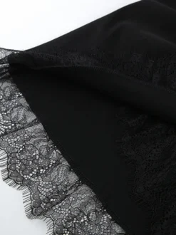 Robe-chemise froncée pour femme mini-robe chic - Ourlet en dentelle noire manches longues coupe moulante - Idéale pour le printemps du bureau au dîner (2026)