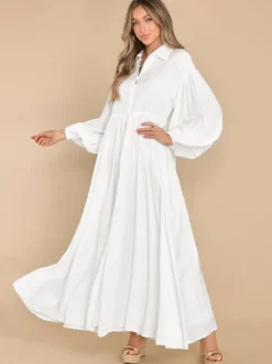 Robe chemise maxi bohème pour femme - Robe fluide décontractée à manches bouffantes - Tenue d'été pour les vacances à la plage et les soirées 2026