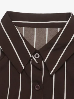 Robe chemise midi rayée à col et manches longues avec ceinture à la taille
