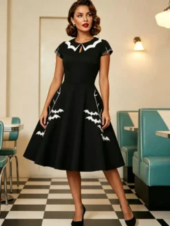 Robe cocktail vintage sans manches style swing années 1950