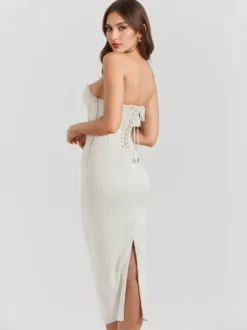 Robe Corset Frange Plissée À Lacets Dos Bal Fête D'anniversaire Robes Midi