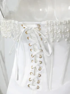 Robe Corset Frange Plissée À Lacets Dos Bal Fête D'anniversaire Robes Midi