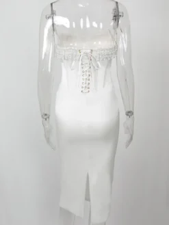 Robe Corset Frange Plissée À Lacets Dos Bal Fête D'anniversaire Robes Midi