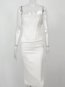 Robe Corset Frange Plissée À Lacets Dos Bal Fête D'anniversaire Robes Midi
