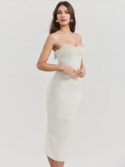 Robe Corset Frange Plissée À Lacets Dos Bal Fête D'anniversaire Robes Midi