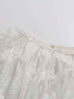 Robe courte blanche en dentelle pour femme épaules dénudées et taille haute Daily Dresses