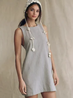 Robe courte en coton pour femme - Robe tunique décontractée sans manches à col rond et dos nu avec poches - Collection été plage 2026
