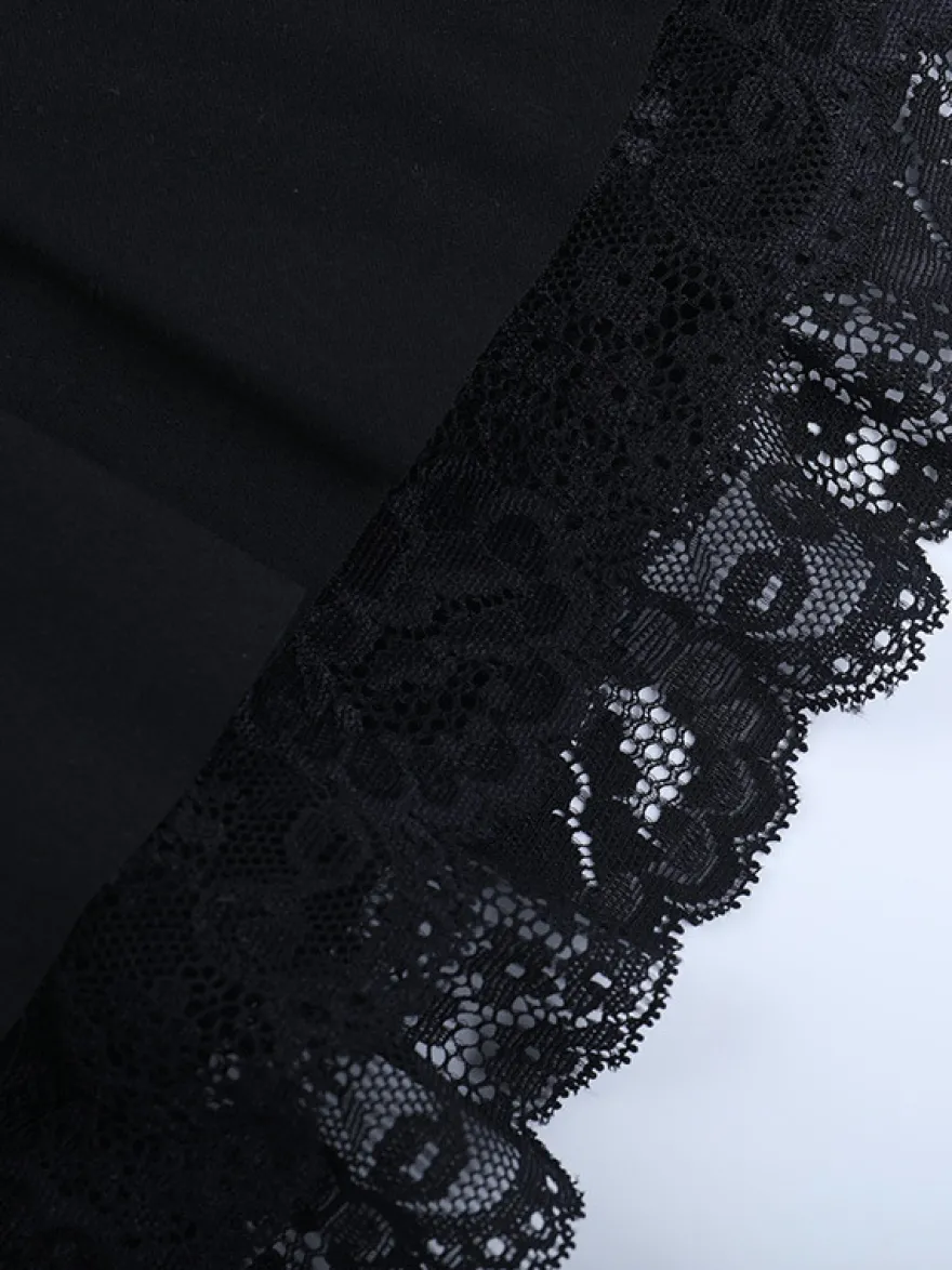 Robe courte en dentelle à col carré pour femme - Robe moulante noire à volants gothiques superposés et manches longues - Tenue de soirée printanière 2026