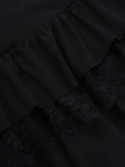 Robe courte en dentelle à col carré pour femme - Robe moulante noire à volants gothiques superposés et manches longues - Tenue de soirée printanière 2026