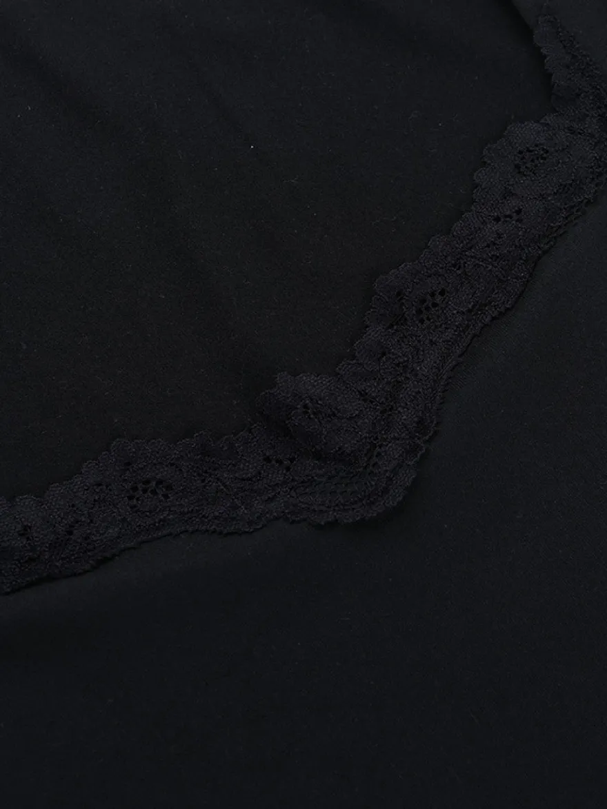 Robe courte en dentelle à col carré pour femme - Robe moulante noire à volants gothiques superposés et manches longues - Tenue de soirée printanière 2026