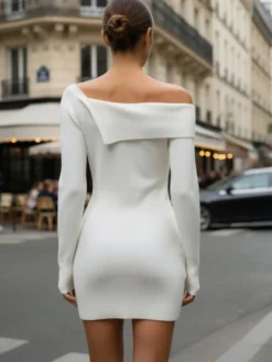 Robe courte en maille à épaules dénudées pour femmes 2026