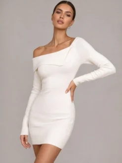 Robe courte en maille à épaules dénudées pour femmes 2026