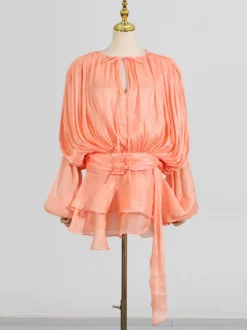Robe courte à manches lanternes pour femme - Taille cintrée plissée et évasée - Tenue cocktail printanière 2026