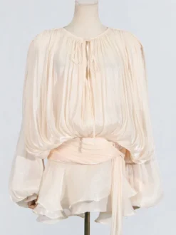 Robe courte à manches lanternes pour femme - Taille cintrée plissée et évasée - Tenue cocktail printanière 2026