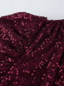 Robe courte à sequins scintillants pour femme - Décolleté plongeant sexy manches longues coupe moulante froncée - Tenue de cocktail printanière 2026