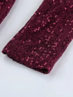 Robe courte à sequins scintillants pour femme - Décolleté plongeant sexy manches longues coupe moulante froncée - Tenue de cocktail printanière 2026
