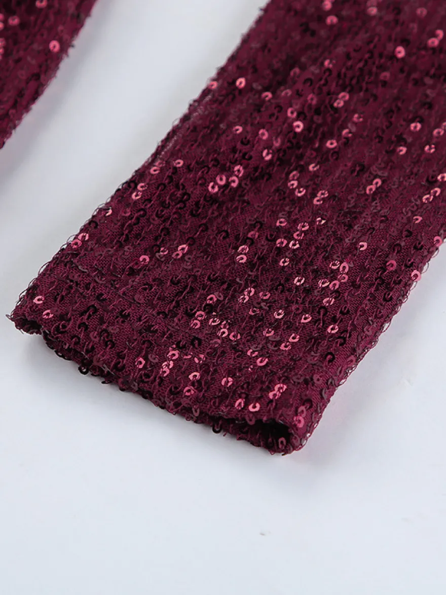 Robe courte à sequins scintillants pour femme - Décolleté plongeant sexy manches longues coupe moulante froncée - Tenue de cocktail printanière 2026