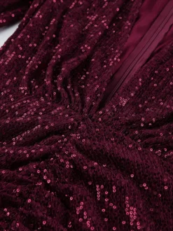 Robe courte à sequins scintillants pour femme - Décolleté plongeant sexy manches longues coupe moulante froncée - Tenue de cocktail printanière 2026