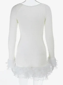 Robe courte texturée pour femme - Blanc crème coupe coquette poignets à volants - Idéale pour une soirée d'été à la plage (2026)