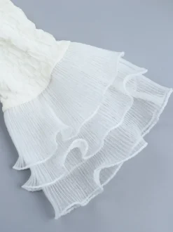 Robe courte texturée pour femme - Blanc crème coupe coquette poignets à volants - Idéale pour une soirée d'été à la plage (2026)