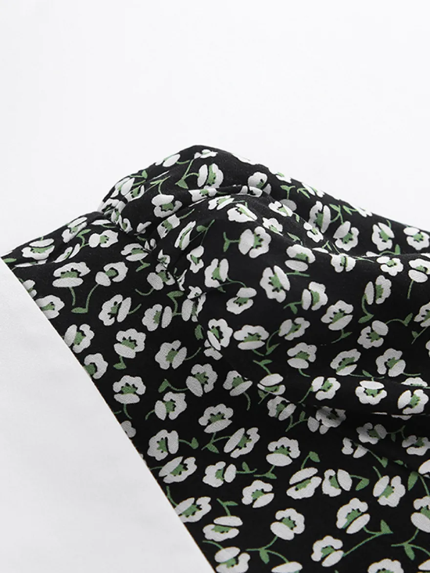 Robe courte vintage à fleurs pour femme - Manches bouffantes et ceinture - Col pointu - Tenue romantique pour une soirée en amoureux 2026