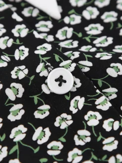 Robe courte vintage à fleurs pour femme - Manches bouffantes et ceinture - Col pointu - Tenue romantique pour une soirée en amoureux 2026