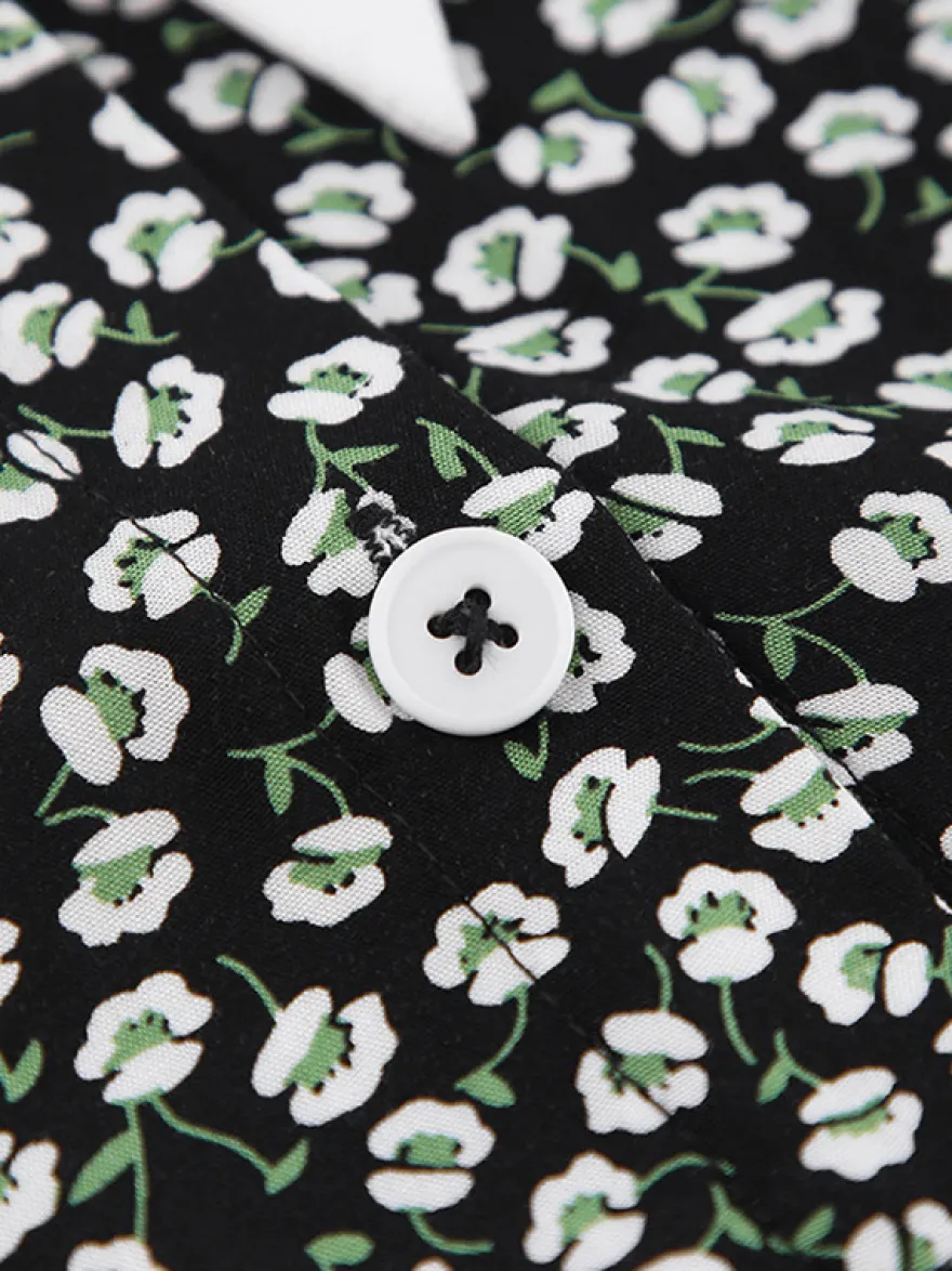 Robe courte vintage à fleurs pour femme - Manches bouffantes et ceinture - Col pointu - Tenue romantique pour une soirée en amoureux 2026