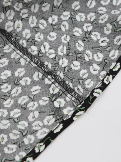 Robe courte vintage à fleurs pour femme - Manches bouffantes et ceinture - Col pointu - Tenue romantique pour une soirée en amoureux 2026