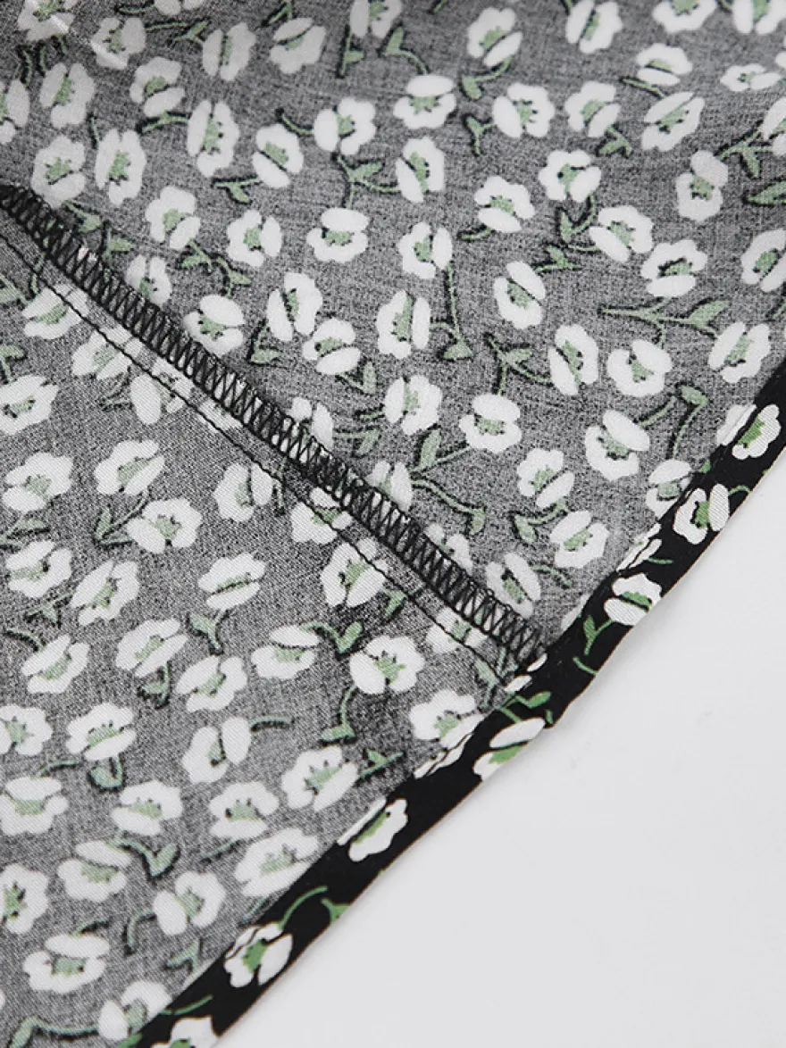 Robe courte vintage à fleurs pour femme - Manches bouffantes et ceinture - Col pointu - Tenue romantique pour une soirée en amoureux 2026