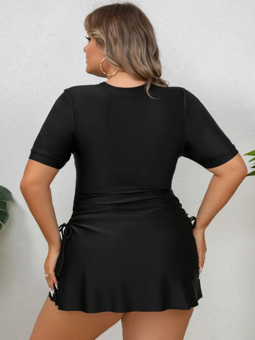 Robe de bain noire grande taille à jupe zippée sur le devant