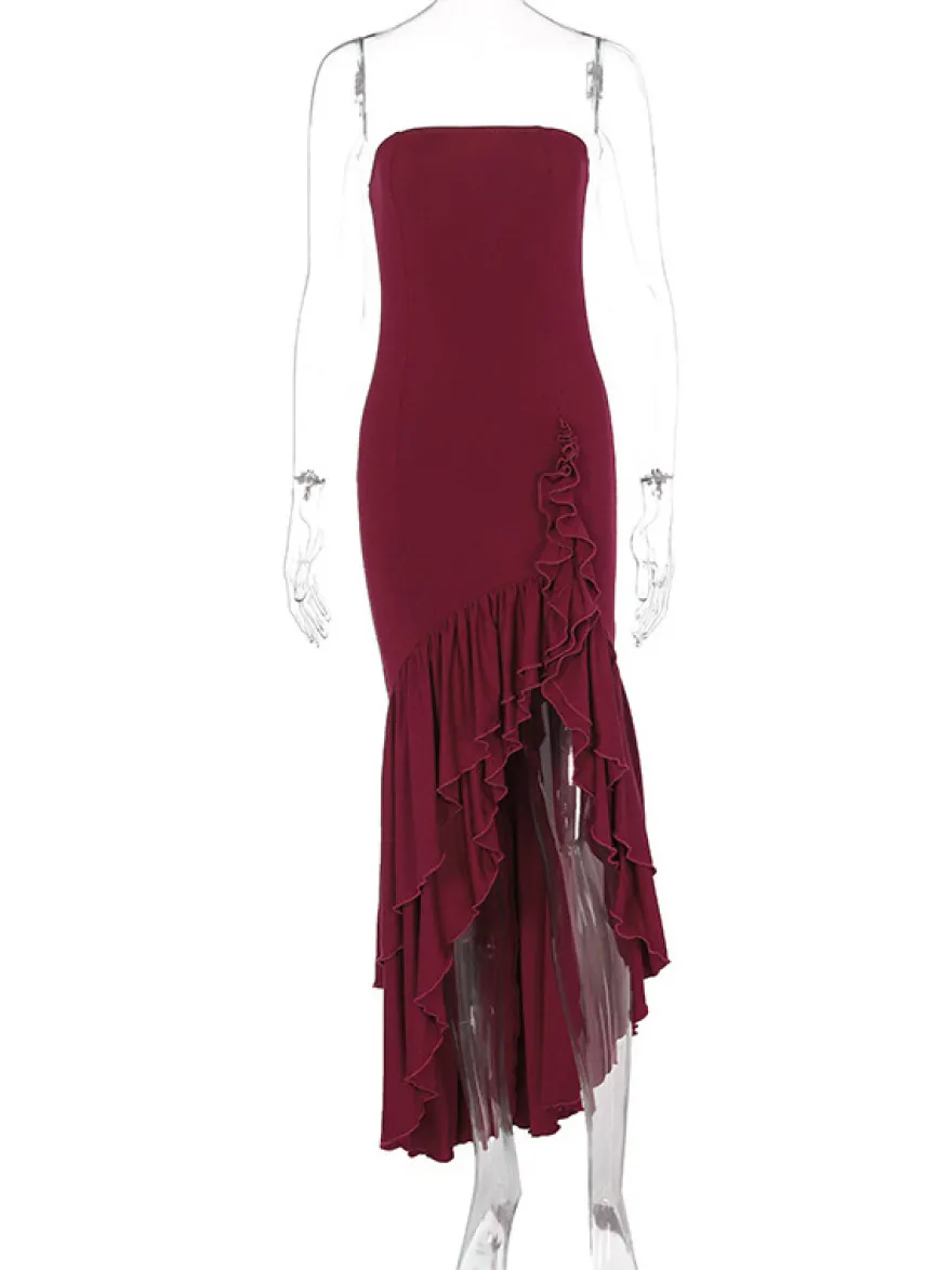 Robe de bal bleue à épaules dénudées volants robes longues asymétriques élégantes