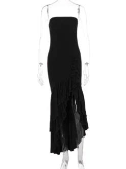 Robe de bal bleue à épaules dénudées volants robes longues asymétriques élégantes
