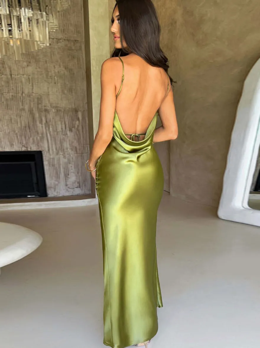 Robe de bal dos nu fente haute bretelles spaghetti robes de soirée maxi sexy