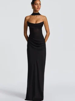 Robe de bal longue sirène cintrée à taille froncée avec foulard pour femme 2026