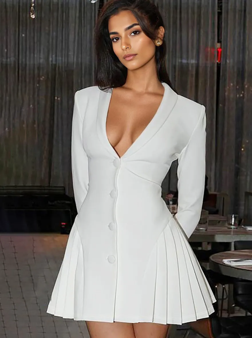 Robe De Club Femme Col En V Sexy Manches Longues En Polyester Noir