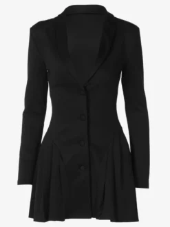 Robe De Club Femme Col En V Sexy Manches Longues En Polyester Noir